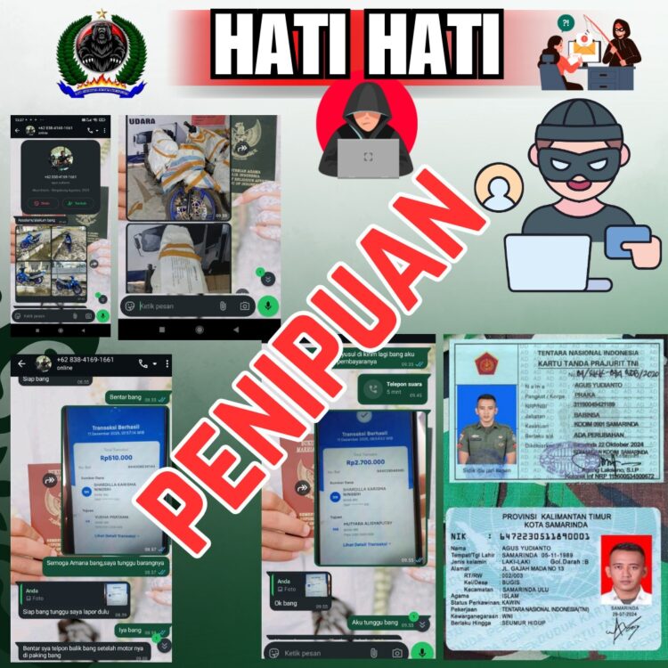 WASPADA! Penipuan Jual Beli Kendaraan Mencatut Nama Anggota Kodim 0901/Samarinda