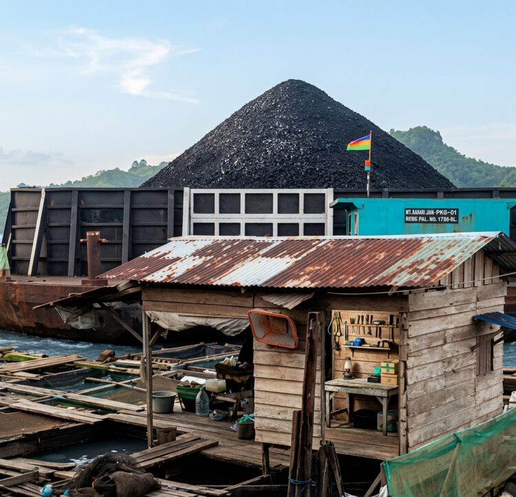 Detik-detik Menegangkan Ponton Batu Bara Hantam Rumah dan Keramba di Loa Duri Ulu